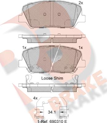 R Brake RB2102 - Brake Pad Set, disc brake autospares.lv