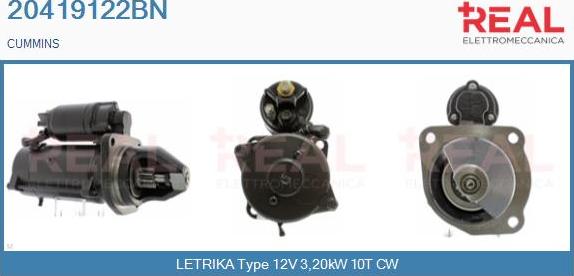 REAL 20419122BN - Starter autospares.lv