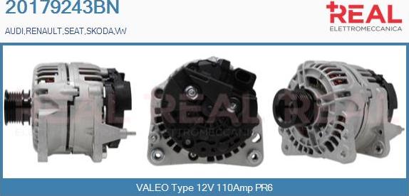 REAL 20179243BN - Alternator autospares.lv