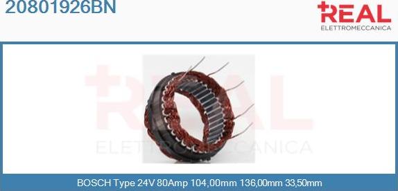 REAL 20801926BN - Stator, alternator autospares.lv