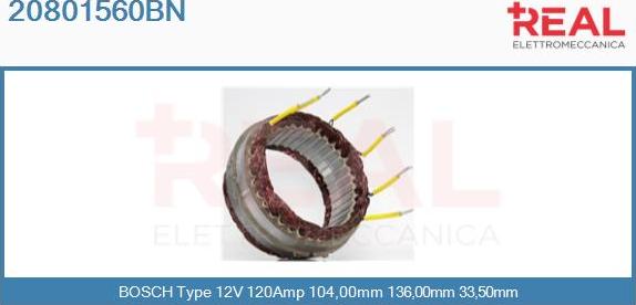 REAL 20801560BN - Stator, alternator autospares.lv