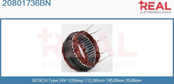 REAL 20801736BN - Stator, alternator autospares.lv