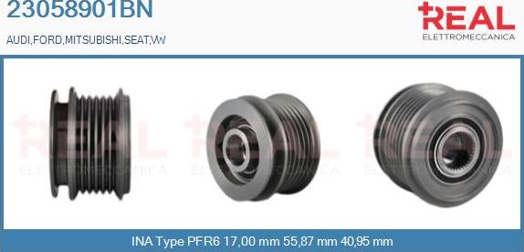 REAL 23058901BN - Pulley, alternator, freewheel clutch autospares.lv