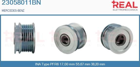 REAL 23058011BN - Pulley, alternator, freewheel clutch autospares.lv