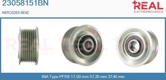 REAL 23058151BN - Pulley, alternator, freewheel clutch autospares.lv
