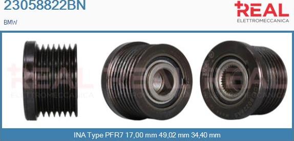 REAL 23058822BN - Pulley, alternator, freewheel clutch autospares.lv