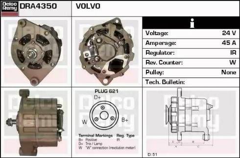 Remy DRA4350 - Alternator autospares.lv