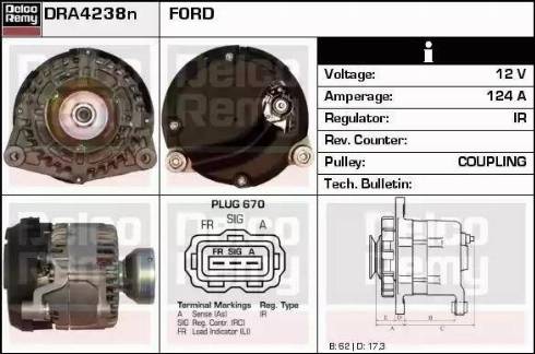 Remy DRA4238N - Alternator autospares.lv