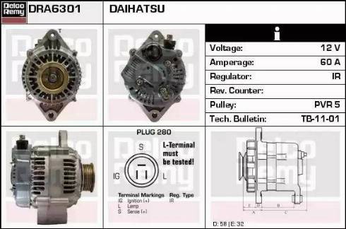 Remy DRA6301 - Alternator autospares.lv