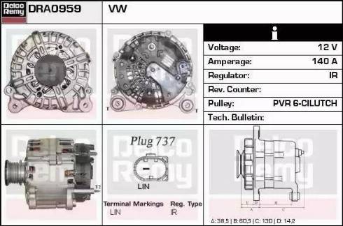 Remy DRA0959 - Alternator autospares.lv