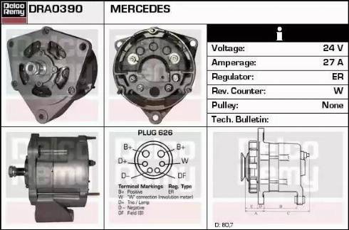 Remy DRA0390 - Alternator autospares.lv