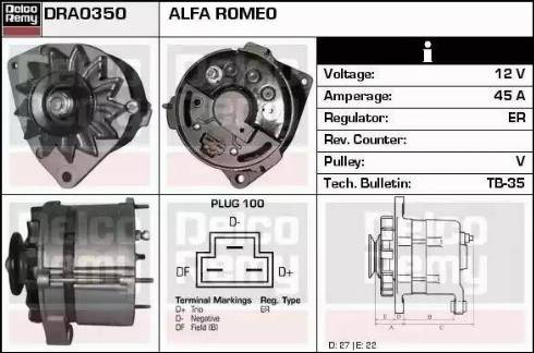 Remy DRA0350 - Alternator autospares.lv