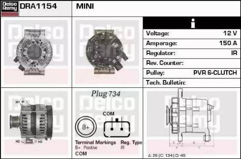 Remy DRA1154 - Alternator autospares.lv