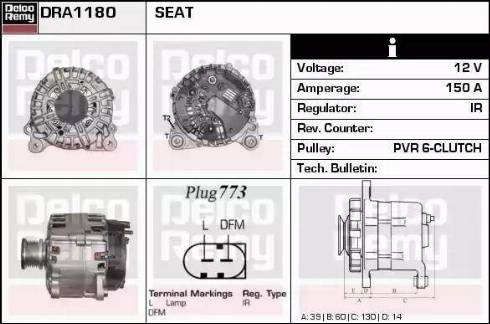 Remy DRA1180 - Alternator autospares.lv