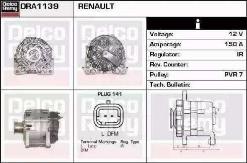 Remy DRA1139 - Alternator autospares.lv