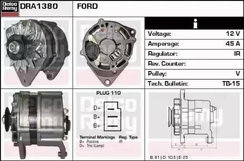 Remy DRA1380 - Alternator autospares.lv