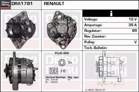 Remy DRA1791 - Alternator autospares.lv