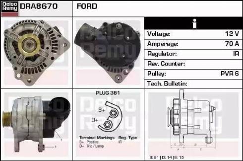 Remy DRA8670 - Alternator autospares.lv