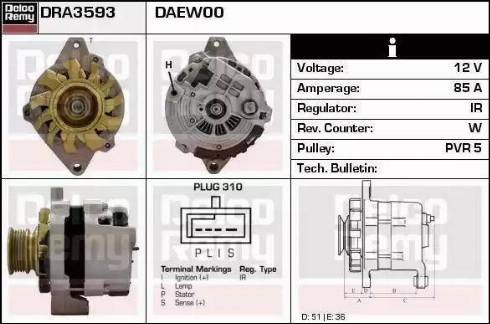 Remy DRA3593 - Alternator autospares.lv