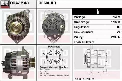 Remy DRA3543 - Alternator autospares.lv