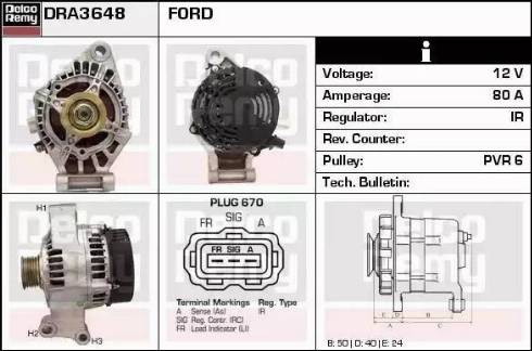 Remy DRA3648 - Alternator autospares.lv