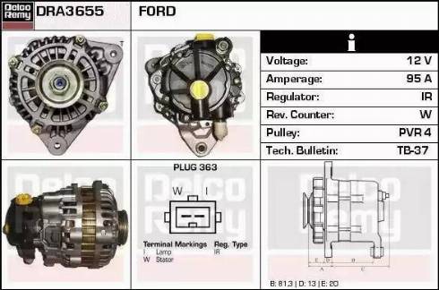 Remy DRA3655N - Alternator autospares.lv