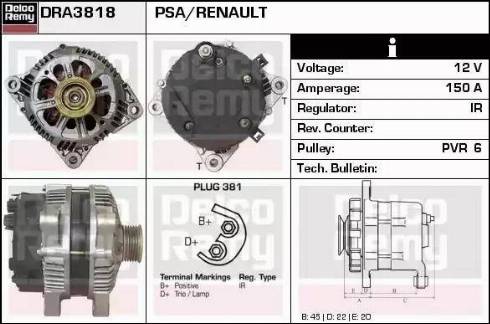 Remy DRA3818 - Alternator autospares.lv