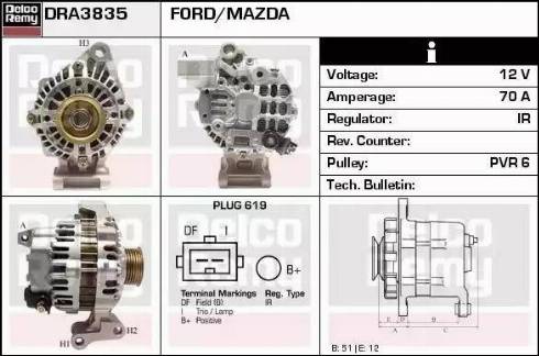 Remy DRA3835 - Alternator autospares.lv