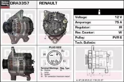 Remy DRA3357 - Alternator autospares.lv