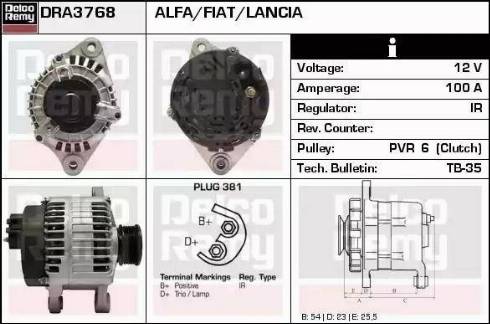 Remy DRA3768 - Alternator autospares.lv