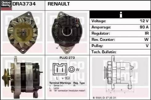 Remy DRA3734 - Alternator autospares.lv