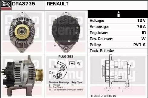 Remy DRA3735 - Alternator autospares.lv