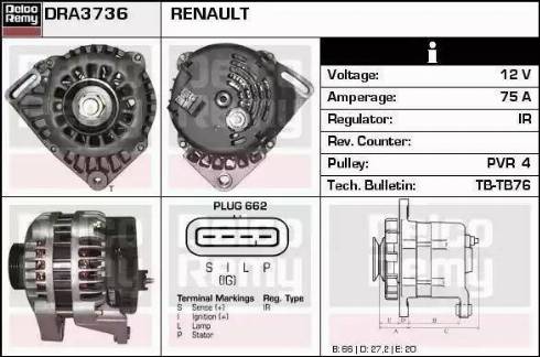 Remy DRA3736 - Alternator autospares.lv