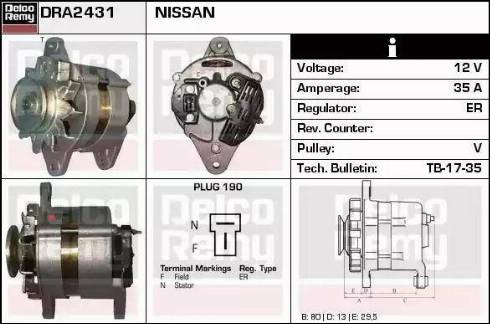 Remy DRA2431 - Alternator autospares.lv