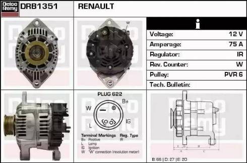 Remy DRB1351 - Alternator autospares.lv