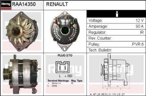Remy RAA14350 - Alternator autospares.lv