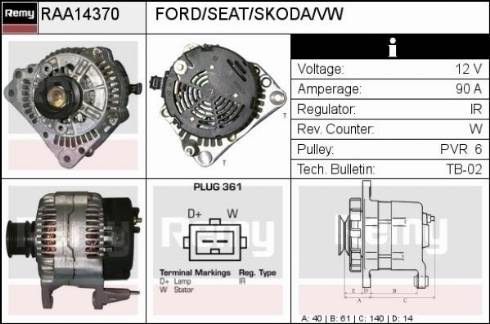 Remy RAA14370 - Alternator autospares.lv