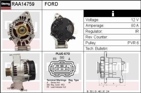 Remy RAA14759 - Alternator autospares.lv