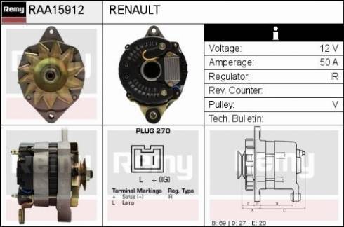 Remy RAA15912 - Alternator autospares.lv