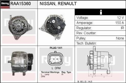 Remy RAA15360 - Alternator autospares.lv