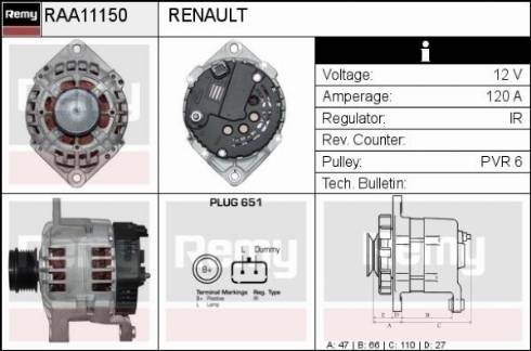 Remy RAA11150 - Alternator autospares.lv