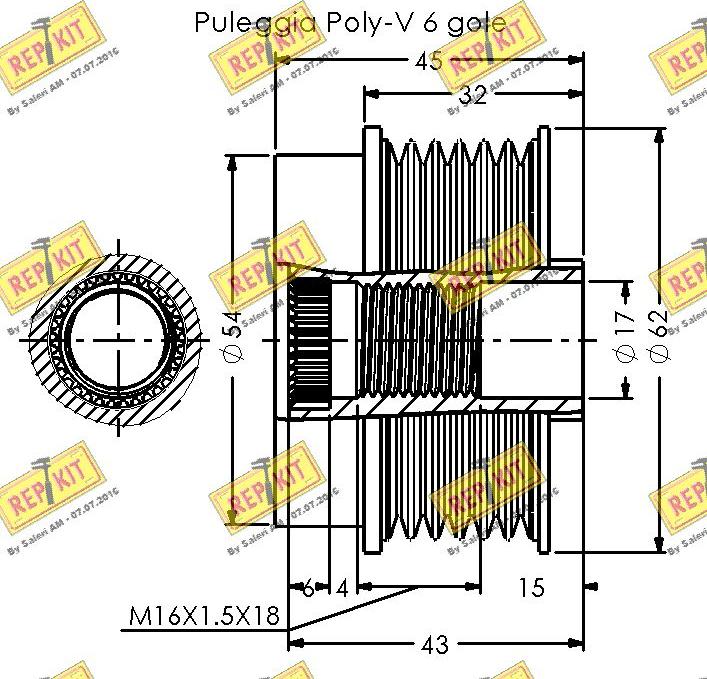 REPKIT RKT3568 - Pulley, alternator, freewheel clutch autospares.lv