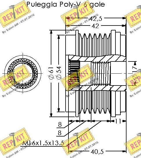 REPKIT RKT3694 - Pulley, alternator, freewheel clutch autospares.lv