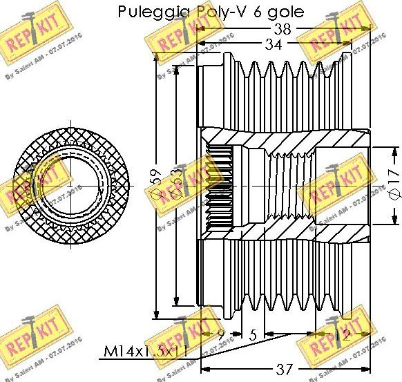 REPKIT RKT3713 - Pulley, alternator, freewheel clutch autospares.lv