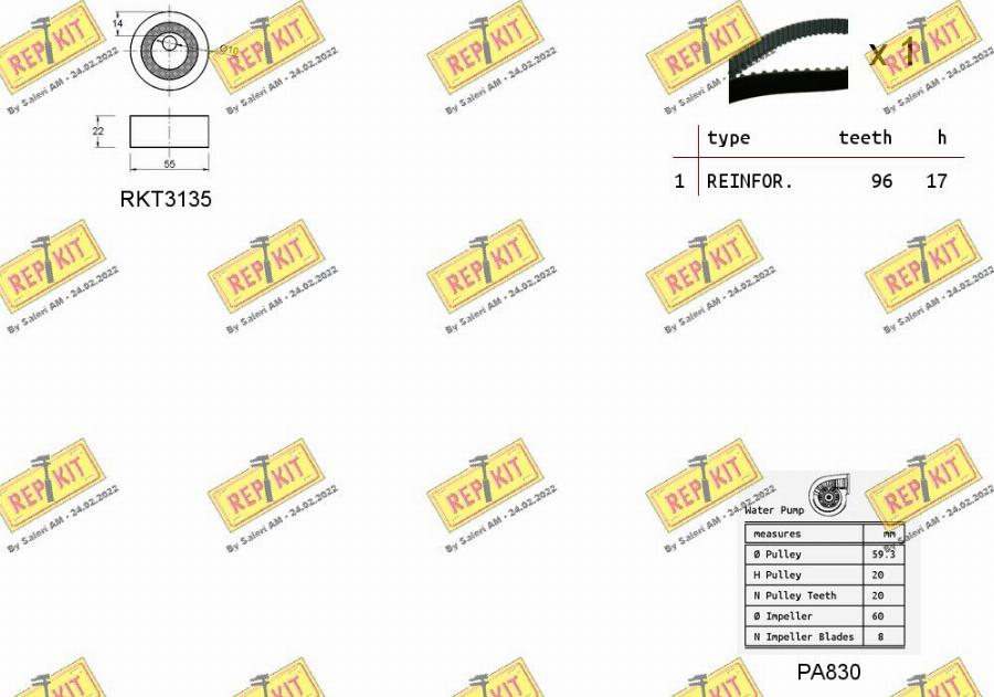 REPKIT RKTK1115PA - Water Pump & Timing Belt Set autospares.lv