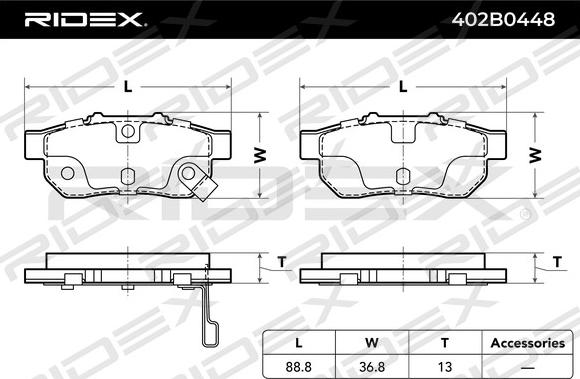 RIDEX 402B0448 - Brake Pad Set, disc brake autospares.lv