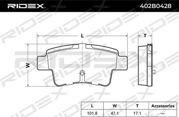 RIDEX 402B0428 - Brake Pad Set, disc brake autospares.lv