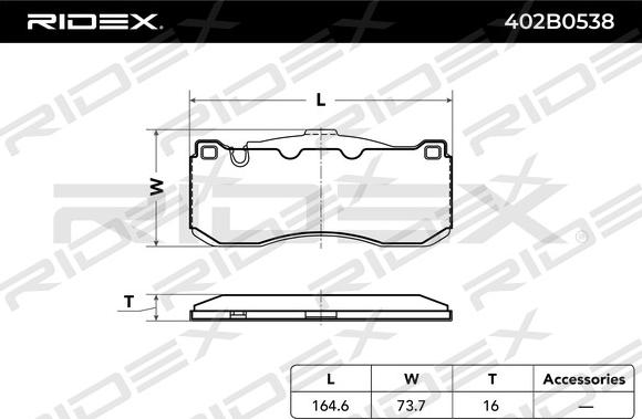 RIDEX 402B0538 - Brake Pad Set, disc brake autospares.lv