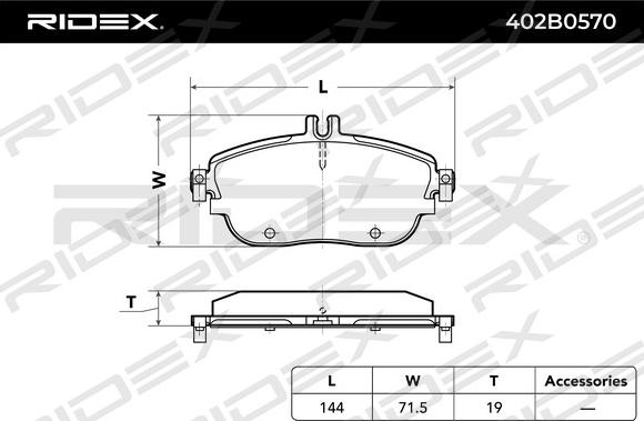 RIDEX 402B0570 - Brake Pad Set, disc brake autospares.lv