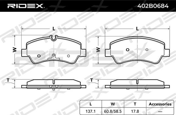 RIDEX 402B0684 - Brake Pad Set, disc brake autospares.lv